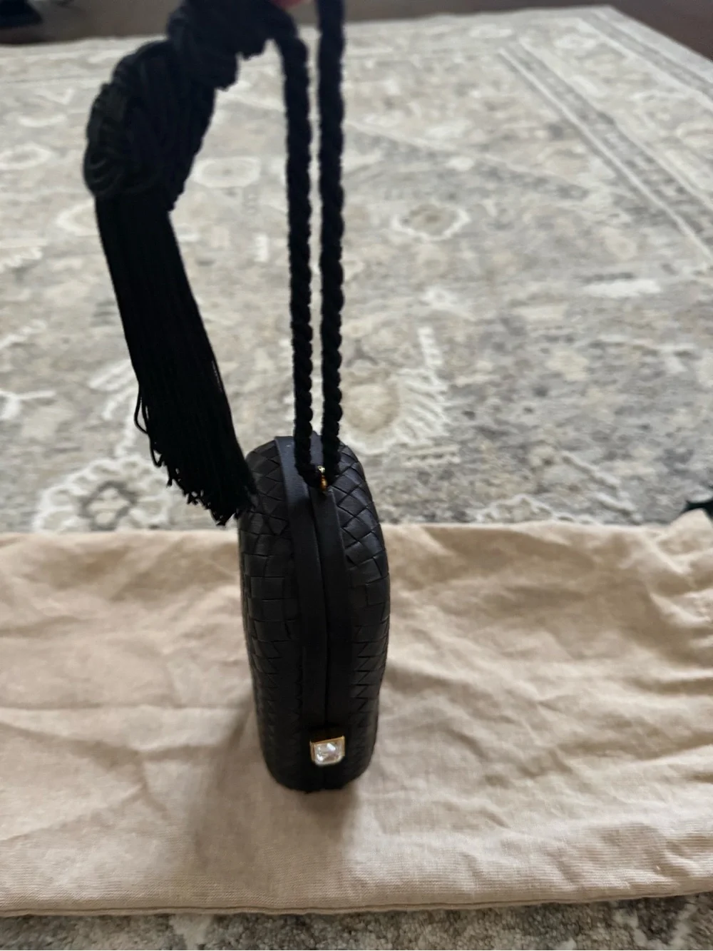 Bottega Veneta Black Woven Tassel Clutch Vintage